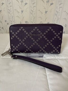 Michael Kors Purple Eyelet Zip-Around Wristlet Wallet
